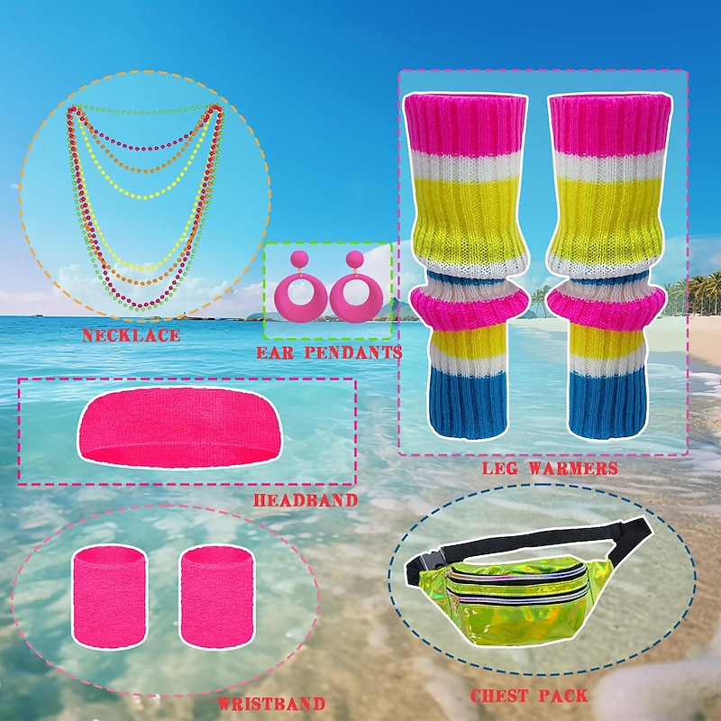 Retro Vintage 1980s Workout Outfits Leggings Accesories Set Fancy Dress Women's Masquerade Party Casual Daily Pride Parade Adults' Top Pants Bag All Seasons4