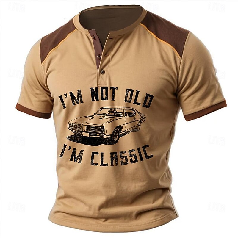 Men's Cowboy T shirt Henley Shirt Short Sleeve 3D Print Retro Vintage Western Style Street Casual Daily Summer Spring Light Brown Blue Brown Henley Henley T-Shirt