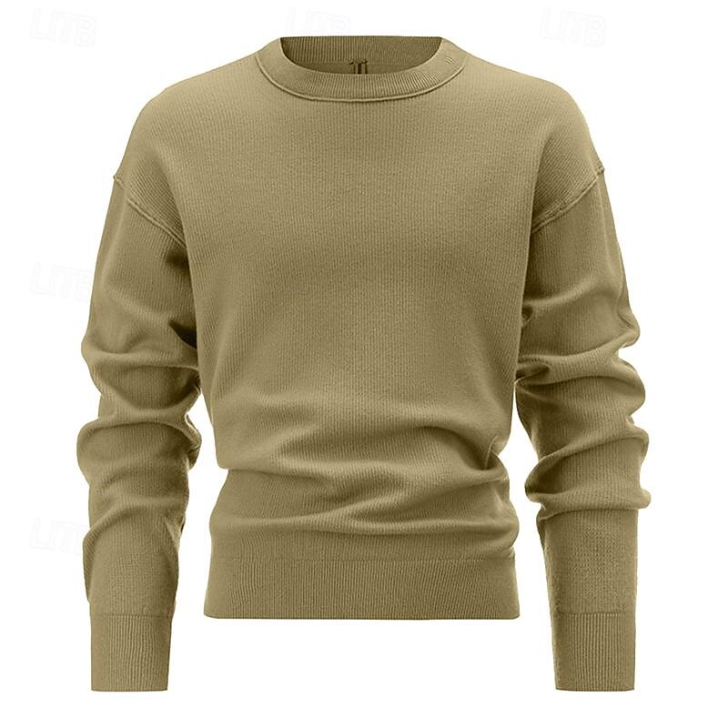 Men's Pullover Sweater Jumper Knit Sweater Ribbed Knit Regular Knitted Plain Crew Neck Fashion Basic Daily Wear Date Clothing Apparel Fall & Winter Black White M L XL