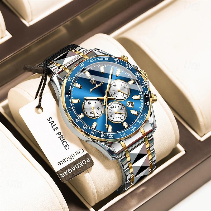 POEDAGAR Luxury Sports Watch Men Quartz Waterproof Luminous Date Chronograph Men's Watches Stainless Steel Man Watch Male Clock - Main Image