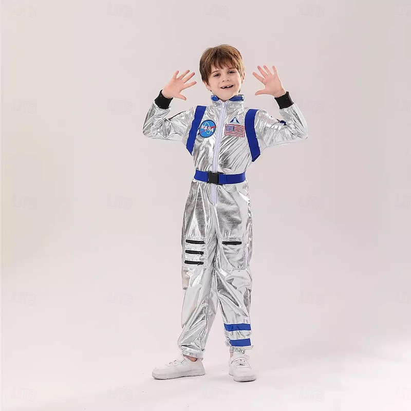 Astronaut Costume Jumpsuit Carnival Costume Onesie Group Costumes Silver Space Suit for Kid's Boys Girls' Party Easy Carnival Costume4