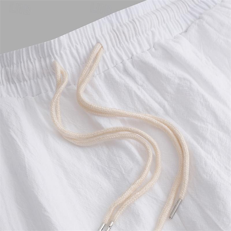 Men's Linen Pants Trousers Summer Pants Drawstring Elastic Waist Multi Pocket Plain Comfort Breathable Full Length Casual Daily Holiday Fashion Classic Style Black White Micro-elastic2