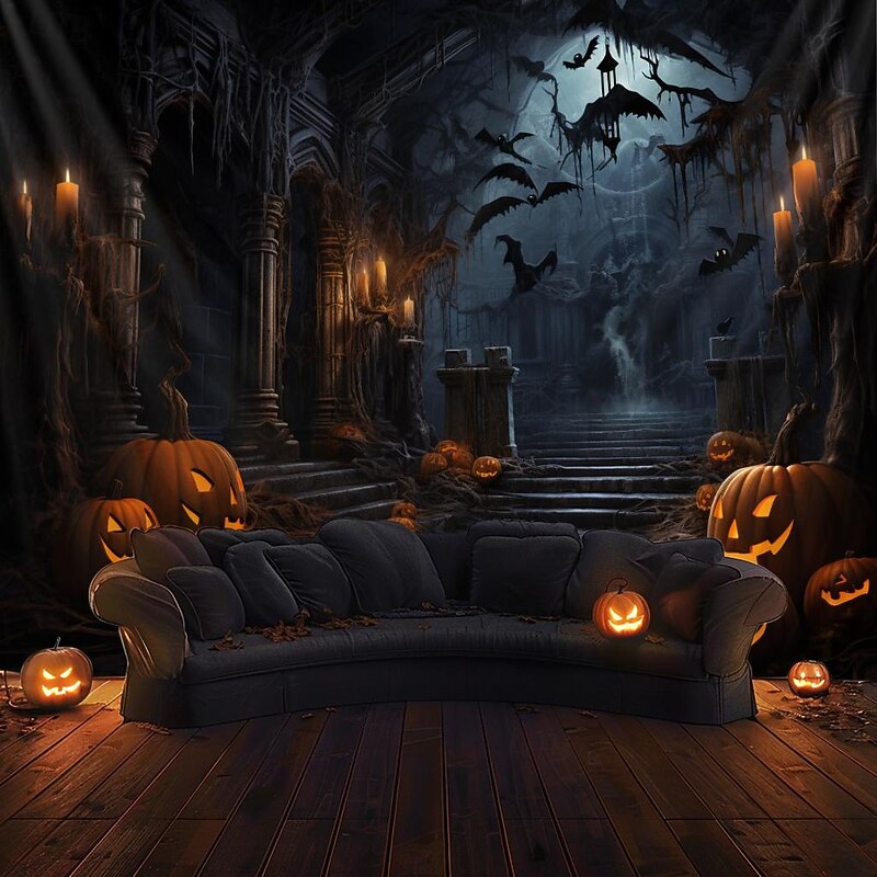Halloween Decorations Hunted House Hanging Tapestry Wall Art Large Tapestry Mural Decor Photograph Backdrop Blanket Curtain Home Bedroom Living Room4