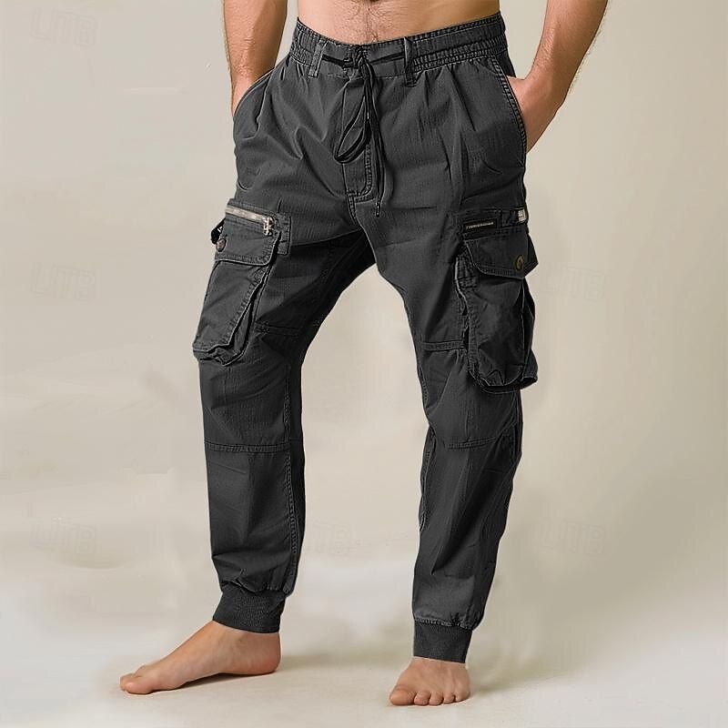 Men's Cargo Pants Cargo Trousers Joggers Trousers Drawstring Elastic Waist Multi Pocket Plain Breathable Outdoor Full Length Casual Daily Going out Casual Tactical Black Royal Blue Micro-elastic2