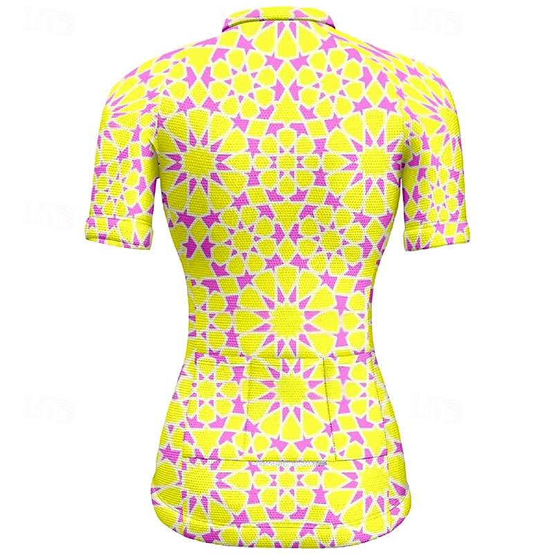 Women's Cycling Jersey Geometry Short Sleeve Bike Tee Tshirt Top with 3 Rear Pockets Mountain Bike MTB Road Bike Cycling Quick Dry Front Zipper Wicking Sports Yellow Clothing Apparel2