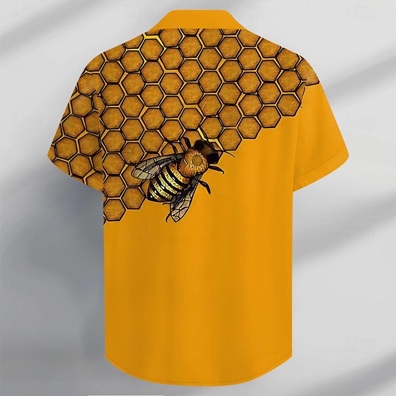 Men's Shirt Button Up Shirt Short Sleeve Casual Funny Vacation Daily Summer Turndown Collared Shirts Button Up 3D Print Yellow2