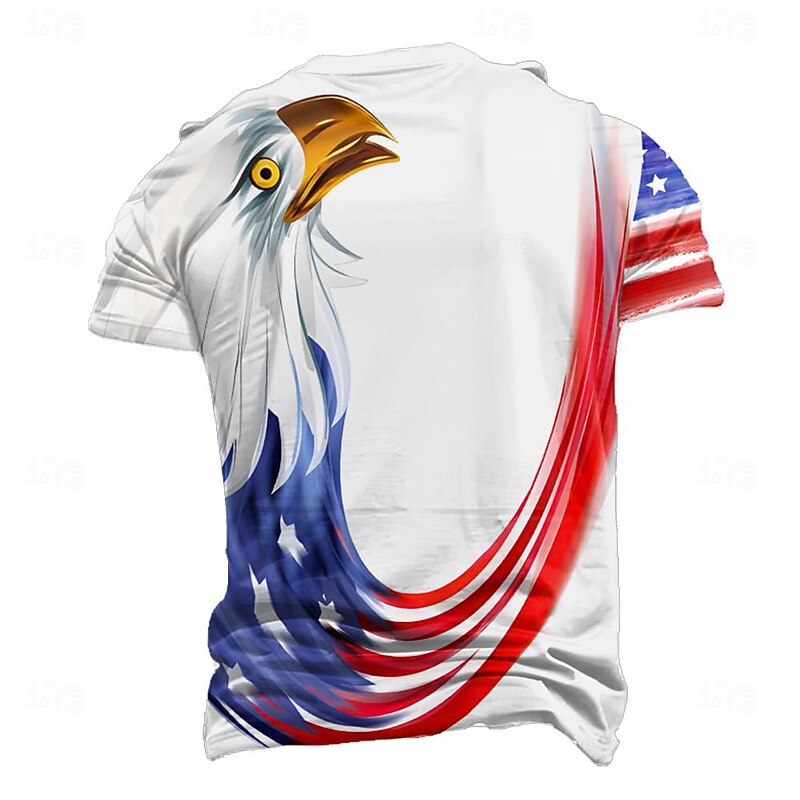Men's American US Flag Eagle T shirt Henley Shirt Short Sleeve 3D Print Designer Retro Vintage Street Casual Daily Summer Spring White Henley Henley T-Shirt3
