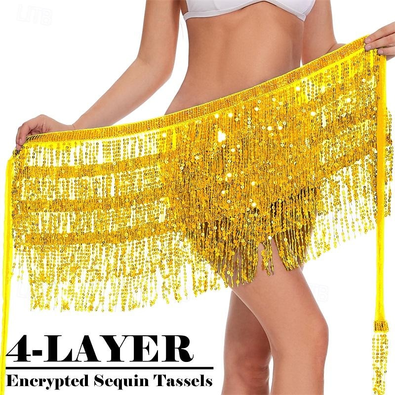 Sequin Skirt Fringe Wrap Skirts Sparkly Belly Dance Hip Scarf Tassel Skirt Party Rave Costume for Women Girls3