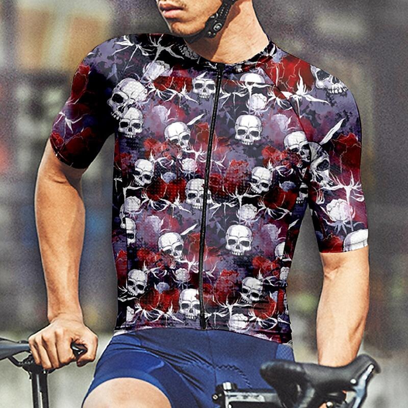 Men's Cycling Jersey Skull Short Sleeve Bike Tee Tshirt Jersey Top with 3 Rear Pockets Mountain Bike MTB Quick Dry Breathable Sports Red Clothing Apparel4