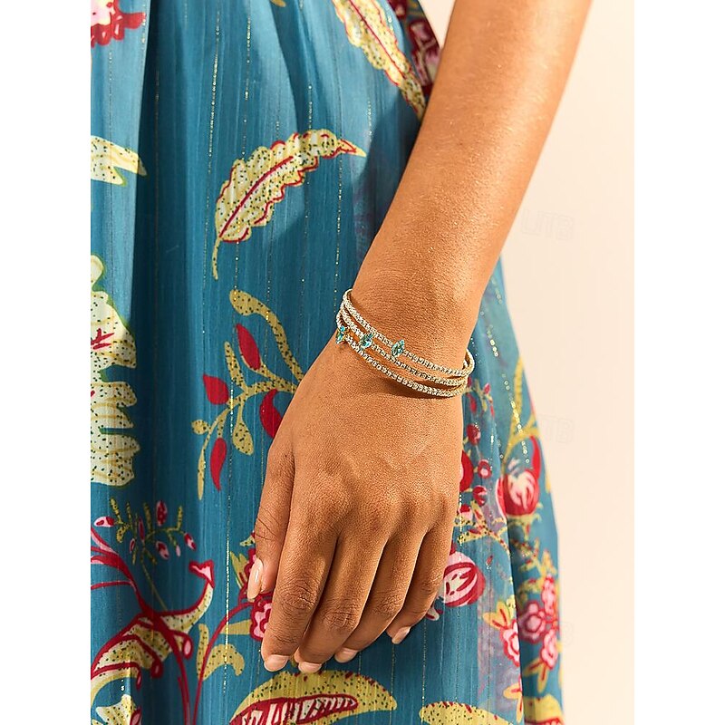 Women's Gold-Plated Copper Bracelet with Blue Zircon - Elegant Jewelry for Formal and Casual Occasions3