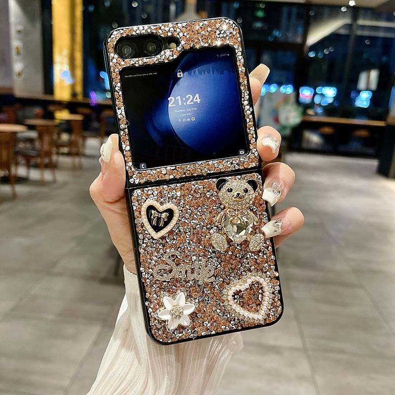 Phone Case For Samsung Galaxy Z Flip 7 Z Flip 6 Z Flip 5 Z Flip 4 Z Flip 3 Back Cover Non-Yellowing Bling Glitter Shiny Shockproof Bear TPU Rhinestone2