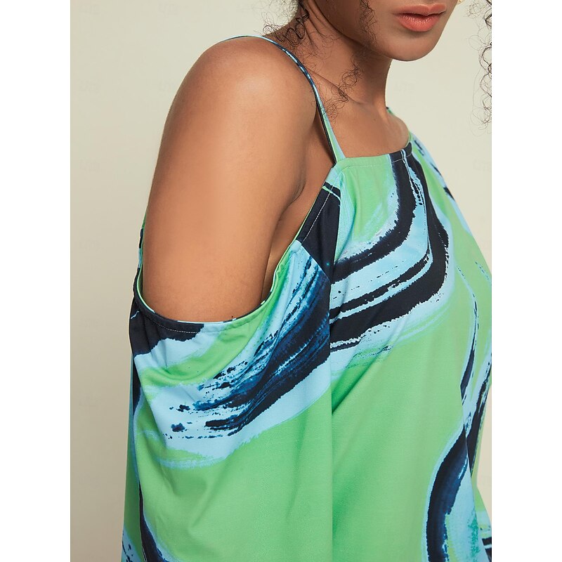 Geometric Mismatched Slash Neck Cold Shoulder Two Piece Set4