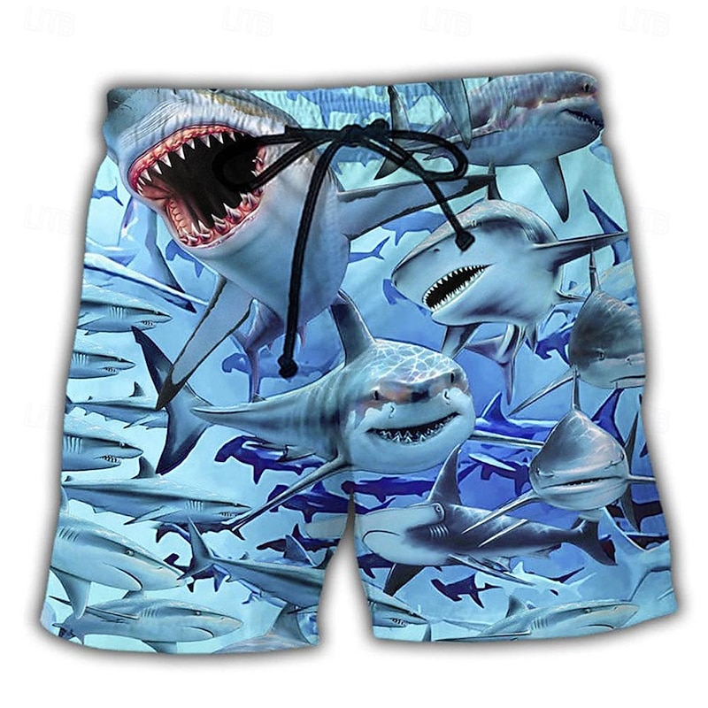 Men's Shark Graphic Prints Swim Trunks Swim Shorts Board Shorts Mid Waist Hawaiian Boho Casual Daily Holiday Drawstring with Mesh lining Elastic Waist Designer Clothing Apparel4