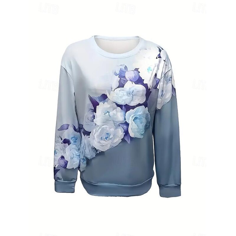 Women's Sweatshirt Floral Dailywear Going out Print Casual Round Neck Long Sleeve Micro-elastic Spring Fall & Winter Comfrt Breathable Soft Fabric3