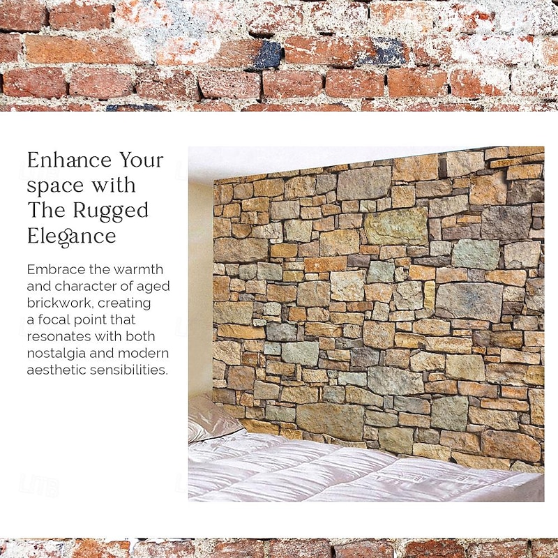 Vintage Wall Bricks Wall Tapestry Art Decor Blanket Curtain Picnic Tablecloth Hanging Home Bedroom Living Room Dorm Decoration Architecture Vintage Rustic Rock Masonry4