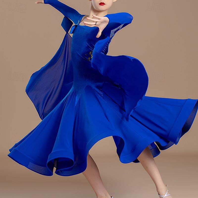 Kids' Dancewear Dress Splicing Girls' Performance Training Long Sleeve Mesh Velvet3