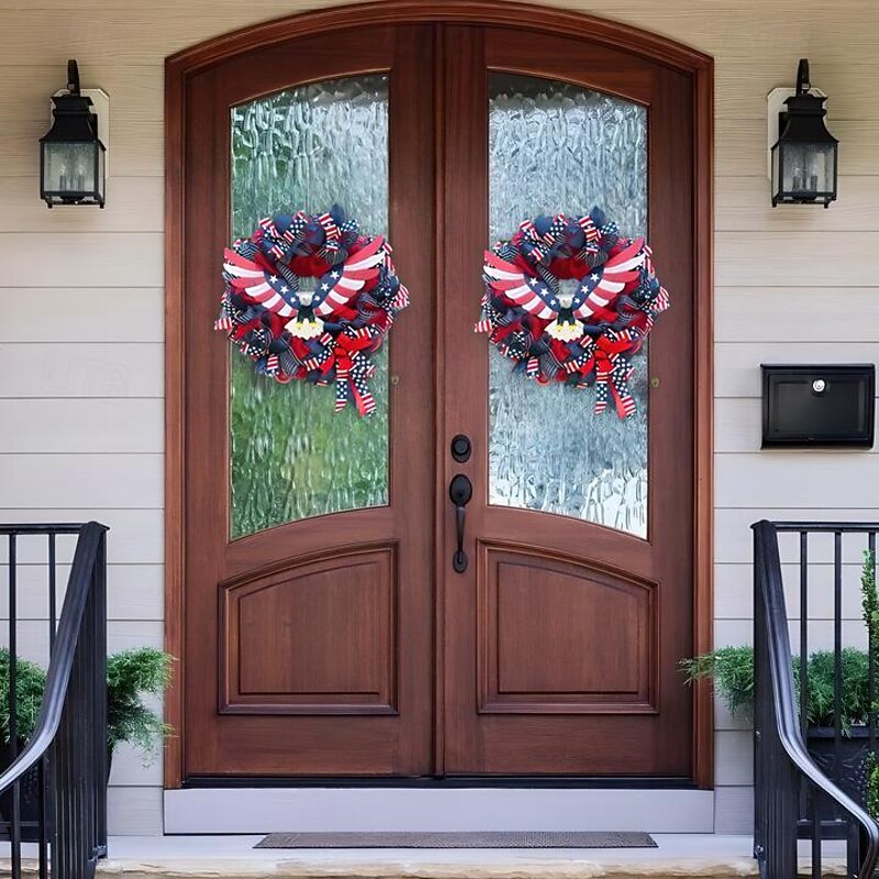 Patriotic Wreath American Eagle Wreath Independence Day Decoration Red White Blue Wreaths 4th of July Wreaths Flag and Eagle Wreath - Patriotic Home Front Door Decoration2