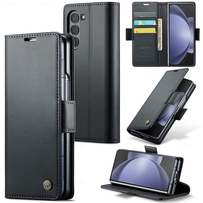 Phone Case For Samsung Galaxy Z Fold 6 Z Fold 5 Wallet Case Card Slot Shockproof Retro