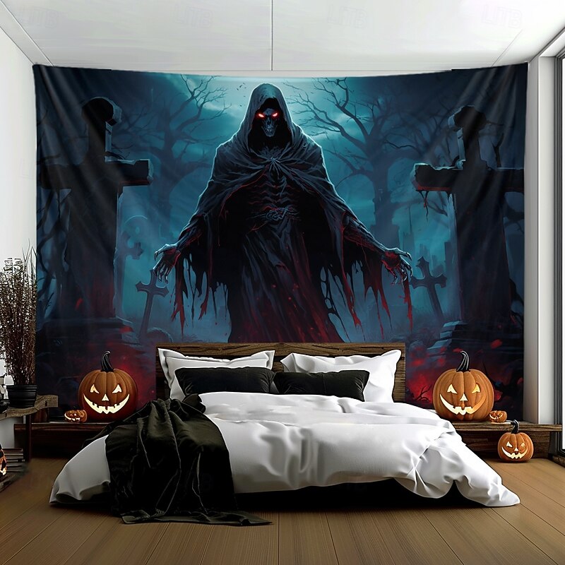 Halloween Decorations Scary Death Hanging Tapestry Wall Art Large Tapestry Mural Decor Photograph Backdrop Blanket Curtain Home Bedroom Living Room Decoration Ghost2