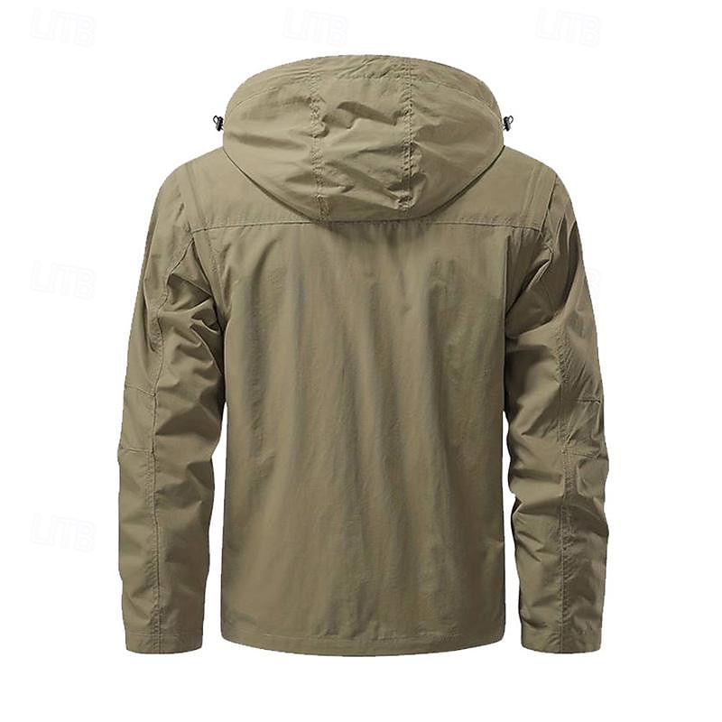 Men's Outdoor Jacket Cargo Jacket Hoodie Jacket Hiking Jacket Outdoor Daily Removable Soft Multiple Pockets Spring &  Fall Plain Casual Comfortable Hooded Regular Black Khaki Army Green Jacket3