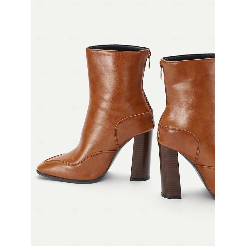 Elegant Brown Leather Ankle Boots with High Heel for Women, Perfect for Office Wear and Casual Outings2