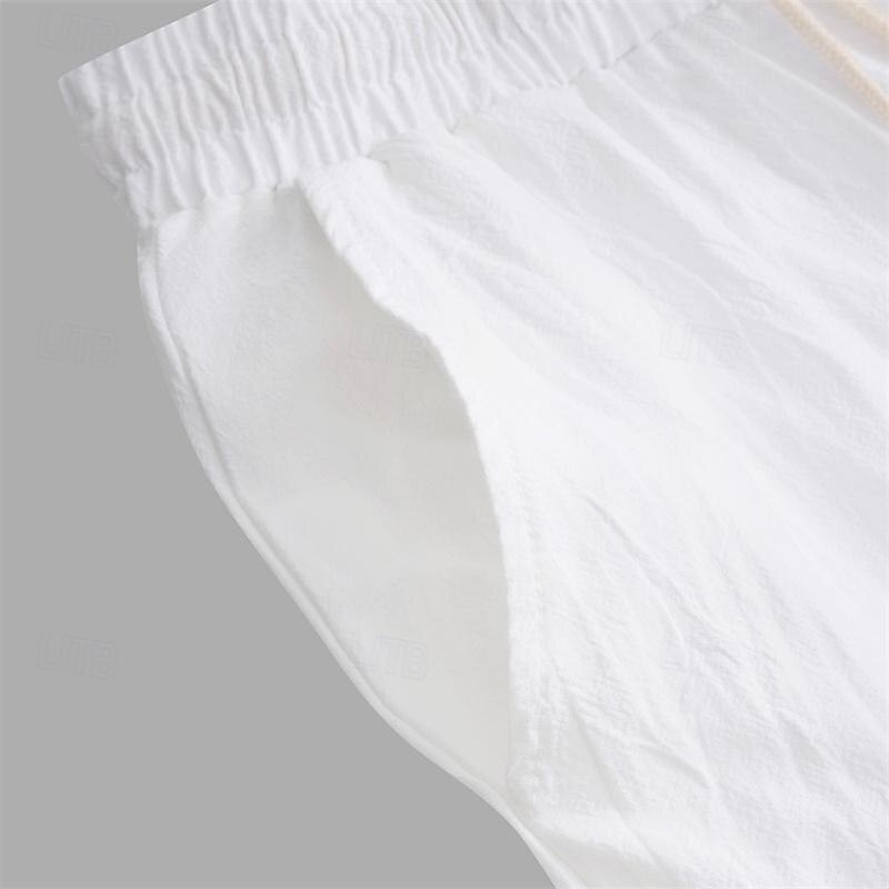 Men's Linen Pants Trousers Summer Pants Drawstring Elastic Waist Multi Pocket Plain Comfort Breathable Full Length Casual Daily Holiday Fashion Classic Style Black White Micro-elastic3