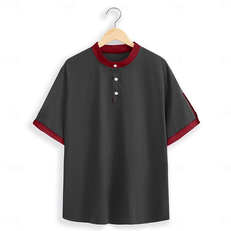 Men's T shirt Tee Henley Shirt Tee Top Plain Henley Street Vacation Short Sleeves Clothing Apparel Fashion Designer Basic2