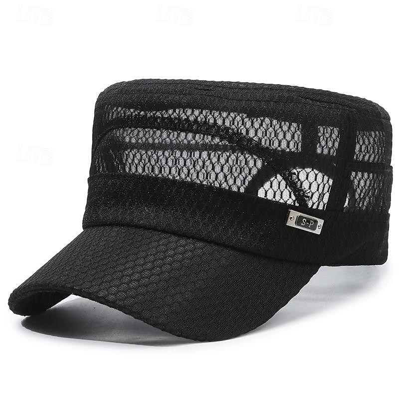 Men's Flat Cap Sun Hat Trucker Hat Black Navy Blue Polyester Mesh Fashion Casual Street Daily Solid Color Adjustable Breathable2