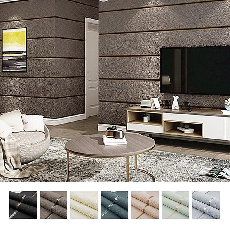 Cool Wallpapers Wall Mural Modern 3D Thick Non-woven Imitation Deerskin Velvet Wallpaper Roll Non-self-adhesive Vertical Striped for Bedroom Living Room TV Background 1.73'(0.53m) x 32.8'(10m)