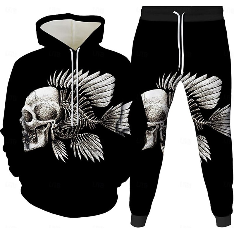 Skeleton Skull Outfits Hoodie Tracksuit Anime 3D Front Pocket Graphic For Couple's Men's Women's Adults' Halloween Carnival Masquerade 3D Print Casual Daily3