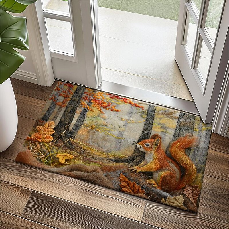 Autumn Quilt Forest Squirrel Doormat Kitchen Mat Floor Mat Non-Slip Area Rug Oil Proof Rug Indoor Outdoor Mat Bedroom Decor Bathroom Mat Entrance Rug