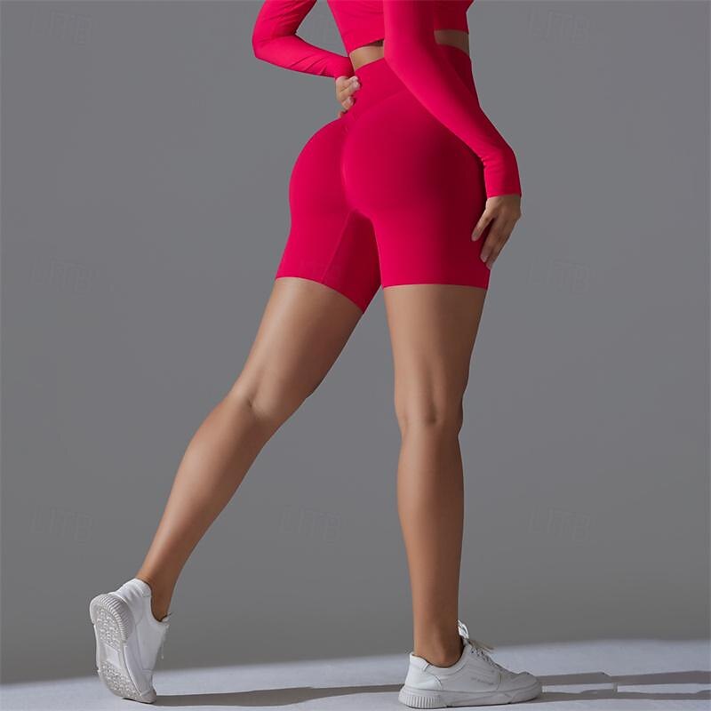 Women's Gym Shorts Yoga Shorts Workout Shorts Elastic Waistband High Waist Pilates Gym Workout Workout Shorts Solid Color Black Red Burgundy Sports Activewear Stretchy Slim3