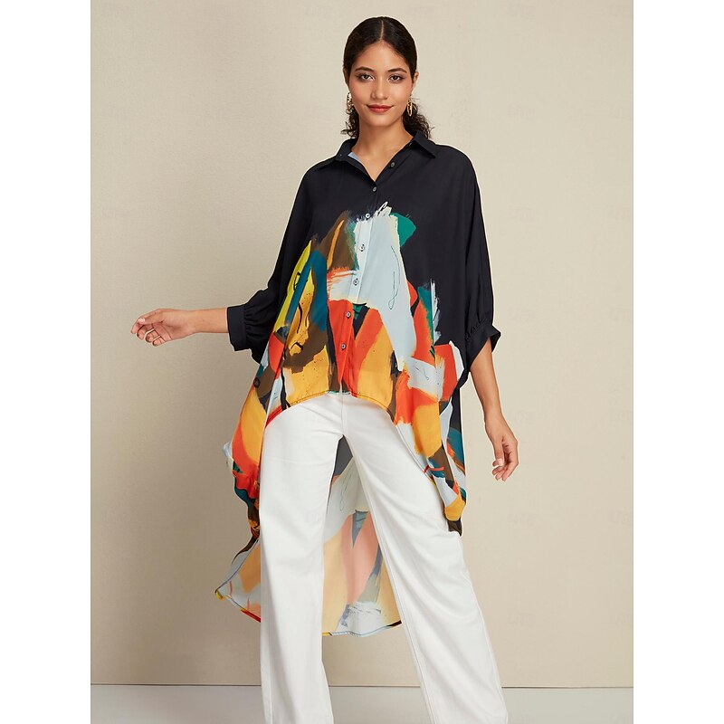 Chiffon Graphic Print Magyar Sleeve Shirt