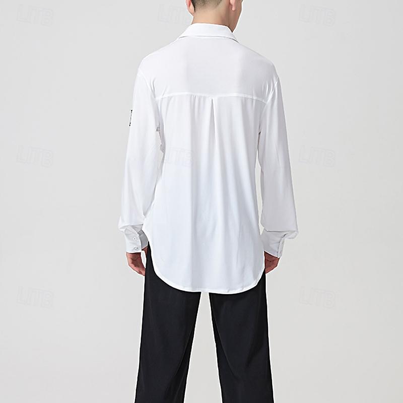 Latin Dance Top Metal Chain Men's Performance Daily Wear Long Sleeve Crystal Cotton2