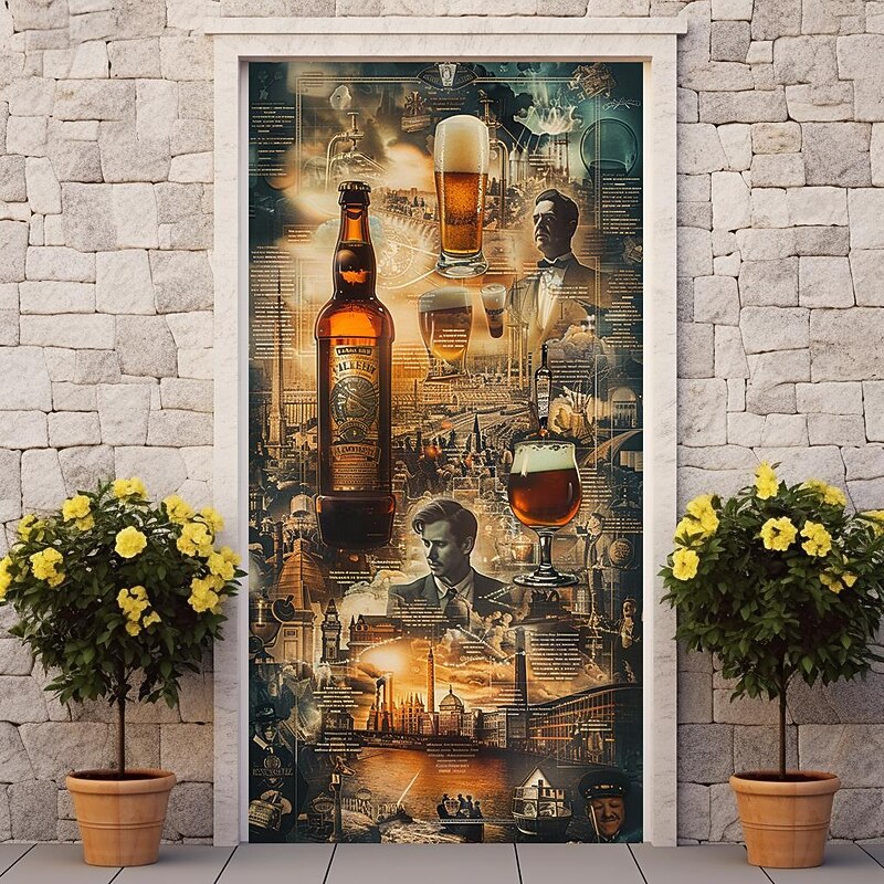 Beer Vintage Door Covers Door Tapestry Door Curtain Decoration Backdrop Door Banner for Front Door Farmhouse Holiday Party Decor Supplies4