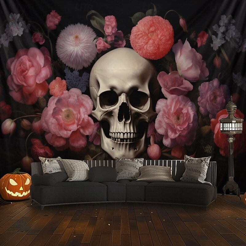 Pink Halloween Decorations Skll Hanging Tapestry Wall Art Large Tapestry Mural Decor Photograph Backdrop Blanket Curtain Home Bedroom Living Room Decoration Crow3
