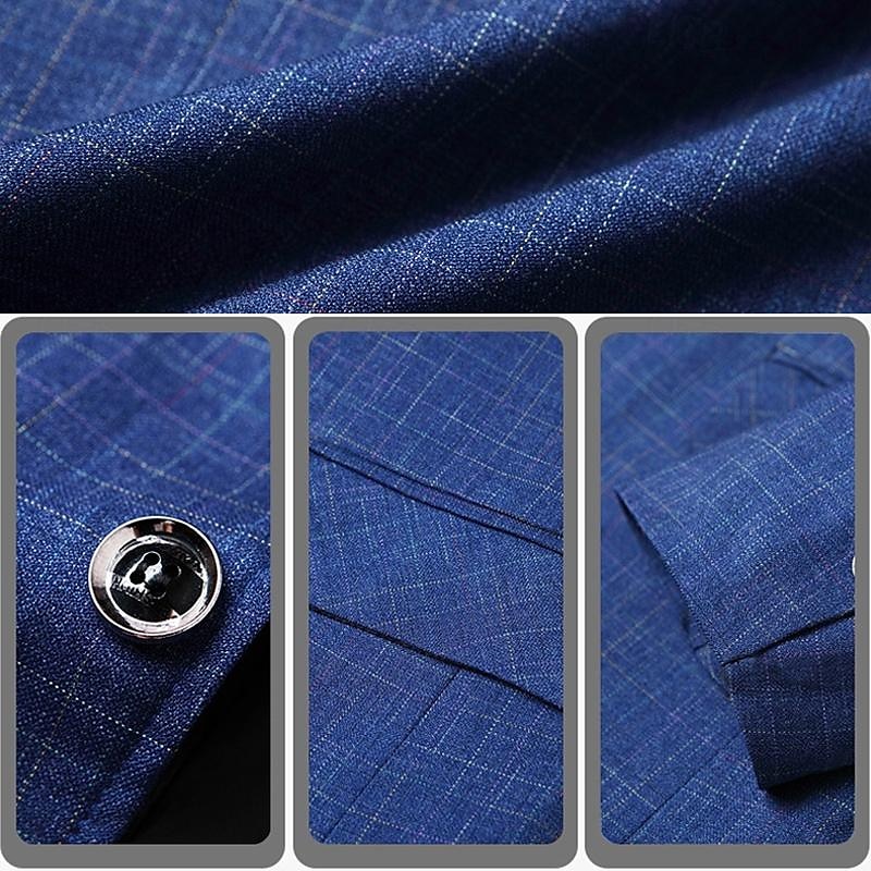 Men's Graduation Blazer Business Cocktail Party Wedding Party Without Dress Pants Fashion Casual Spring &  Fall Polyester Plain Pocket Buttons Comfortable Single Breasted Blazer Blue4
