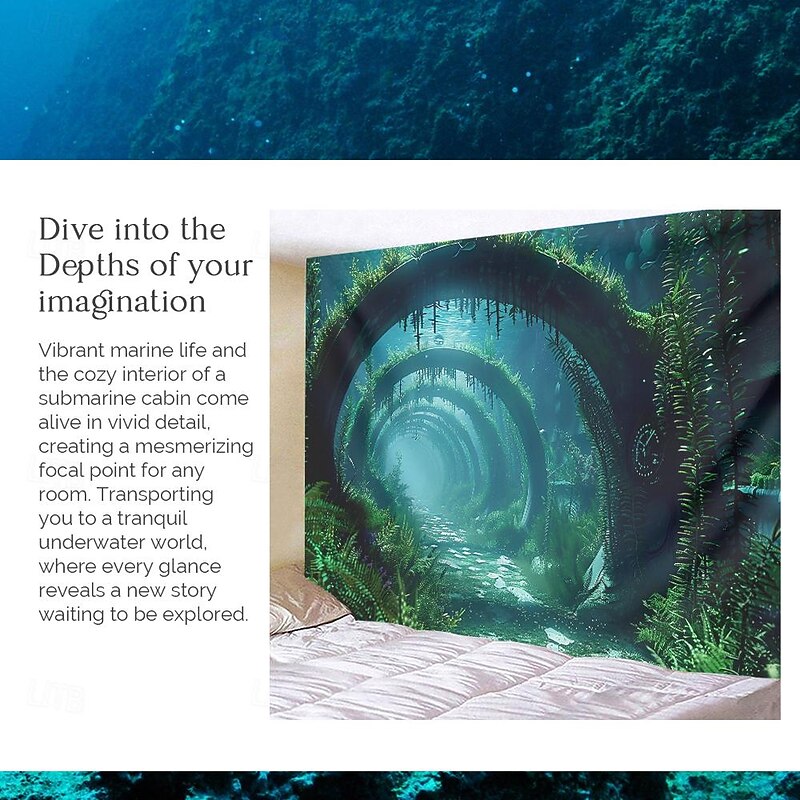 Submarine Cabin Undersea Hanging Tapestry Wall Art Large Tapestry Mural Decor Photograph Backdrop Blanket Curtain Home Bedroom Living Room Decoration4