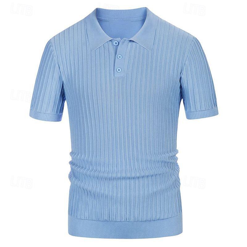 Men's Knit Polo Sweater Golf Shirt Business Casual Classic Short Sleeve Basic Modern Color Block Button Summer Spring Light Blue Pink Green Knit Polo Sweater2