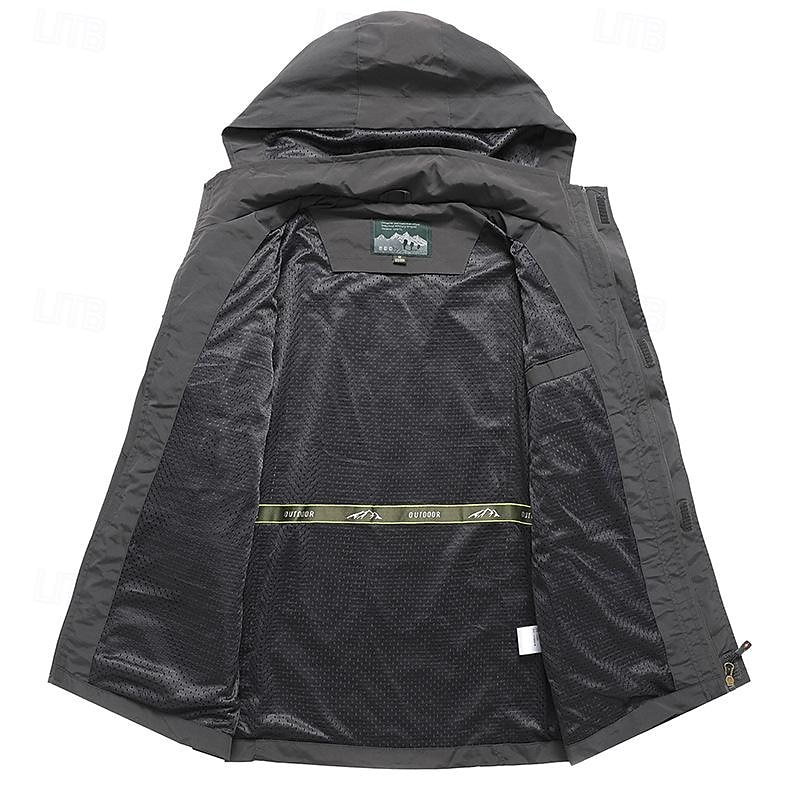 Men's Outdoor Jacket Transition Jacket Hiking Removable Multiple Pockets All Seasons Plain Casual Hooded Regular Black Khaki Dark Blue Gray Jacket 8