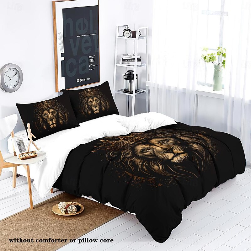 Lion Duvet Cover Set - Includes Duvet Cover and Pillowcases - Majestic Lion Design - Soft and Comfortable Fabric - Perfect for Adding a Bold and Regal Touch to Your Bedroom Decor2