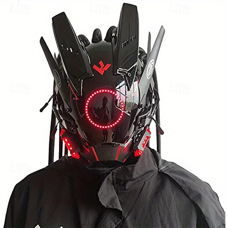Cyberpunk Mask Mask Round Light Wing Braid Music Festival LED Light Mask Cosplay2