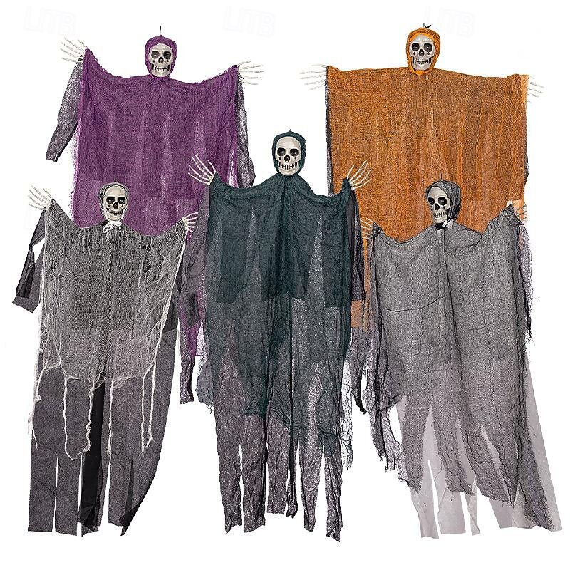 5 Pack Hanging Ghost Outdoor Halloween Decorations, 39.3" Hanging Skeleton Ghost Reapers for Halloween Haunted House Props Party Supplies Yard Outdoor Indoor Decor4