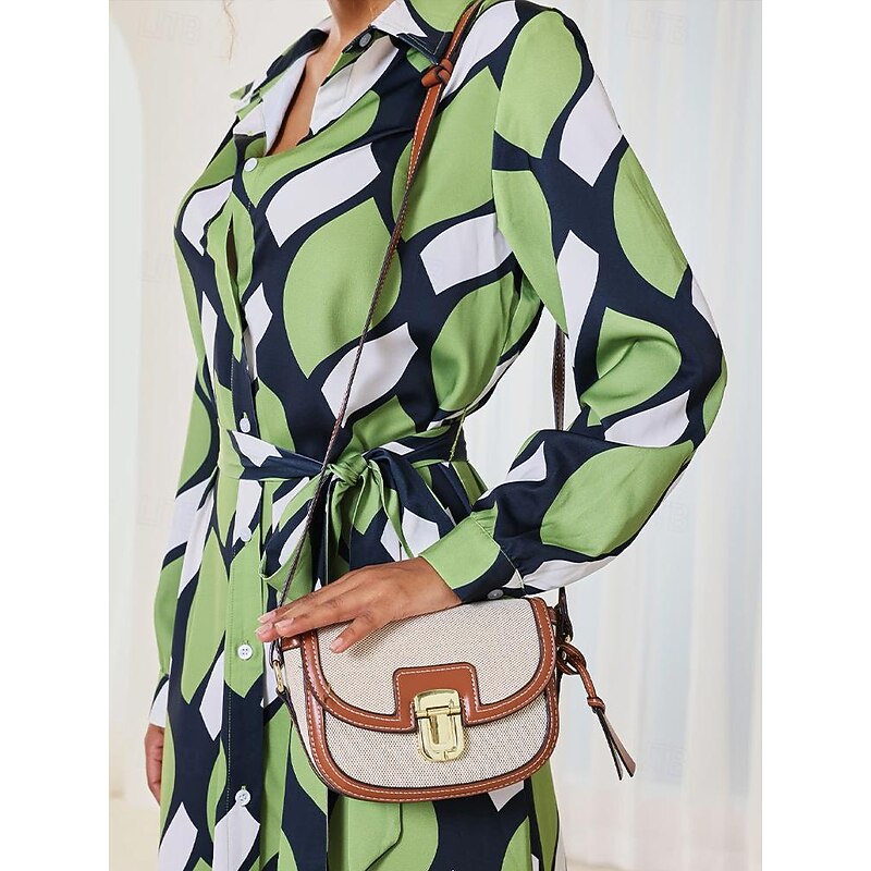 Women's Crossbody Bag – Vintage Leather Trim Small Shoulder Purse with Buckle Closure – Beige and Brown, Ideal for Daily Use and Travel3