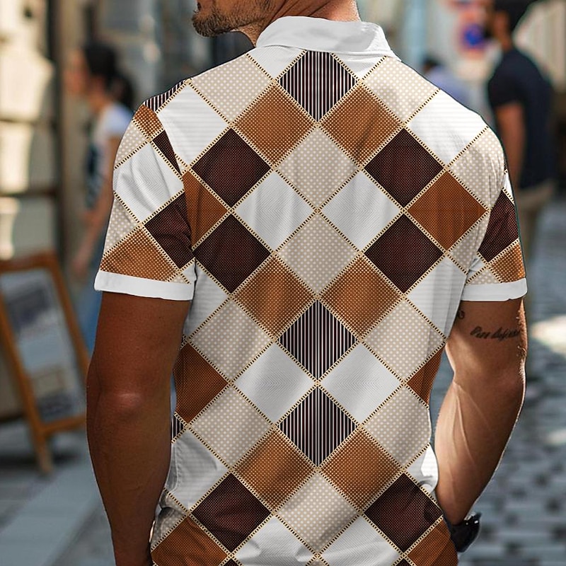 Men's Plaid Polo Shirts Golf Shirt Short Sleeve Polo Shirts Collared Shirts Vintage Casual Vacation Wear Formal Wear Festival Wear Buttons 3D Print Spring & Summer Blue Green Khaki2