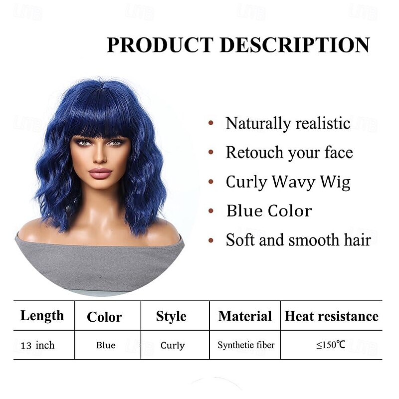 Short Bob Wavy Wig with Bangs for Women Short Wig Loose Curly Shoulder Length Synthetic Cosplay Wig Bob for Girl Colorful Costume Wigs4