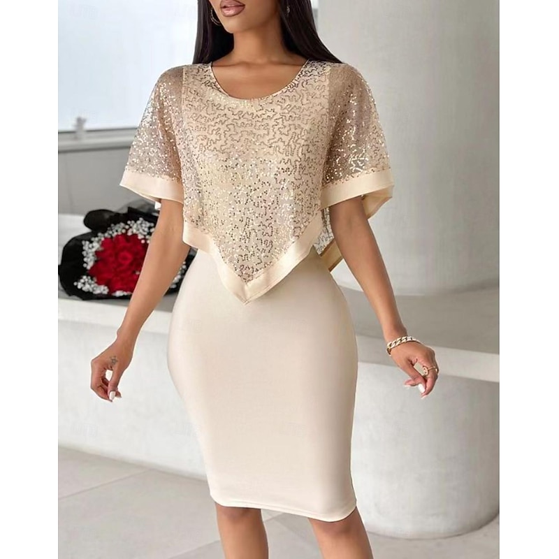 Sexy and elegant slim waist waist fake two sequins dress