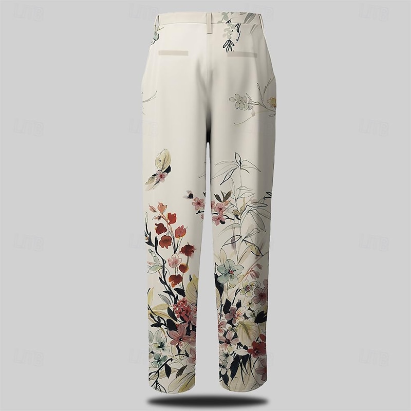 Men's Geometric Dress Pants Mid Waist Business Casual Formal Dailywear Pocket Summer Spring Fall 3D Print Beige2