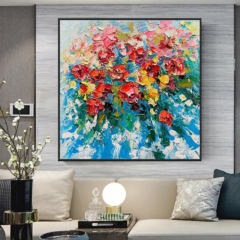 Pattle knife flower  oil painting handmade flower oil painting colorful rose oil painting impressionist for living room oil painting home decoration Christmas gift3