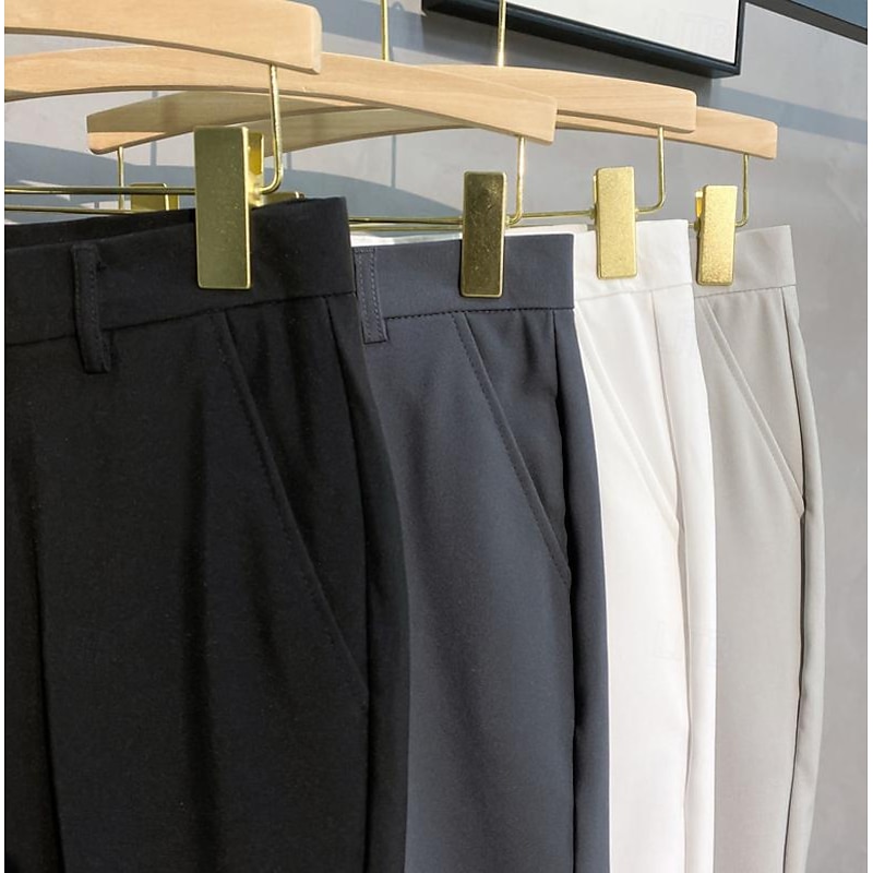 Men's Dress Pants Trousers Cropped Pants Casual Pants Front Pocket Plain Comfort Breathable Ankle-Length Casual Daily Holiday Fashion Basic Skinny Black White3